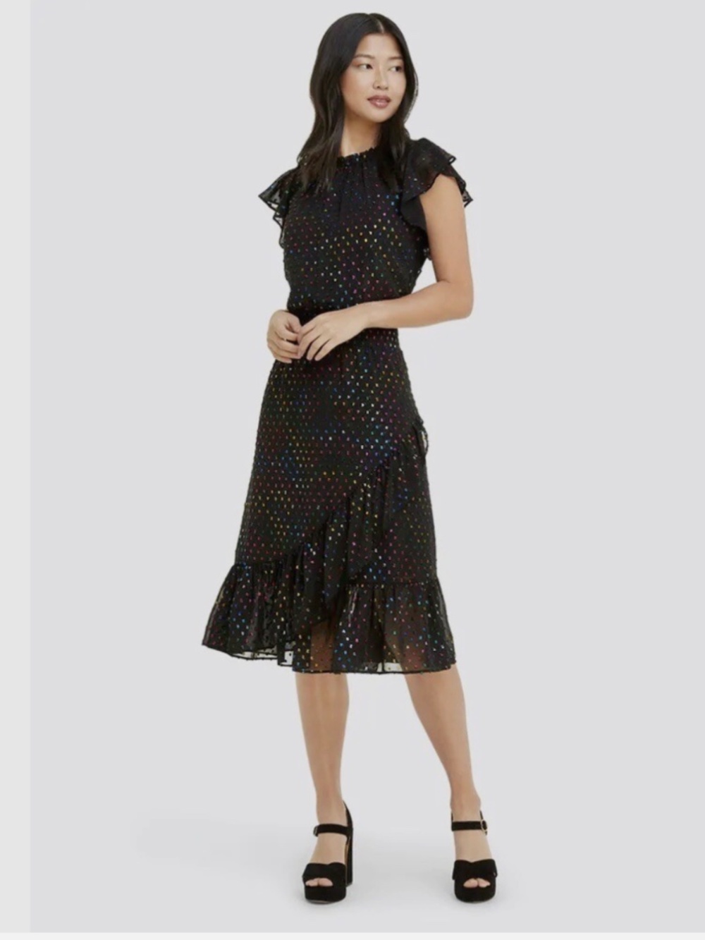 Draper James Kacey Faux Wrap Shimmer Rainbow Dot Dress Nwt S